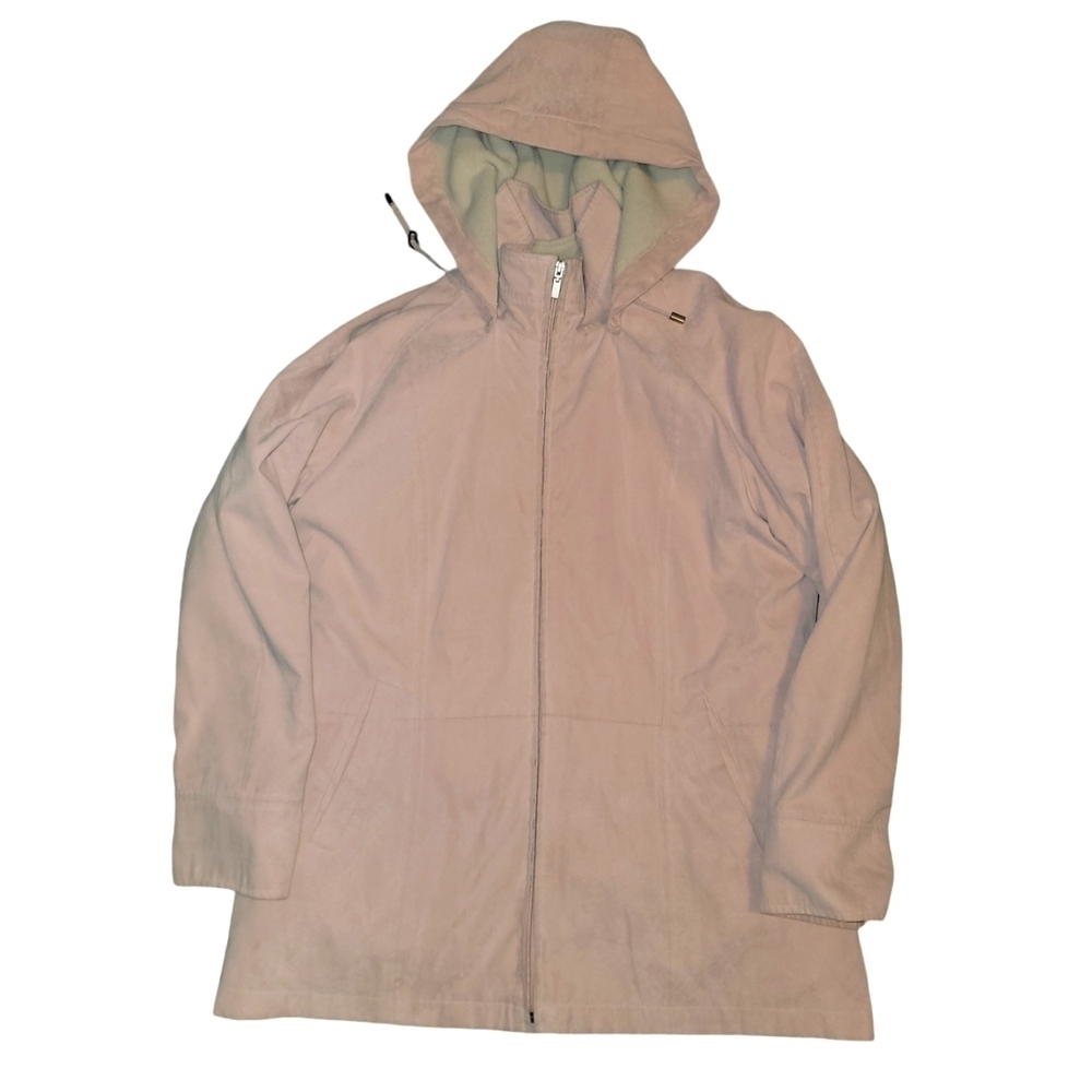 London Fog size XL pink hooded heavy coat that transitions into lighter jacket